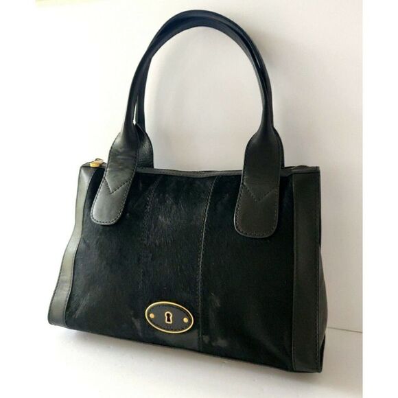 FOSSIL REISSUE BLACK HAIR ON HIDE GENUINE LEATHER TOTE SHOULDER BAG HANDBAG - Picture 5 of 10
